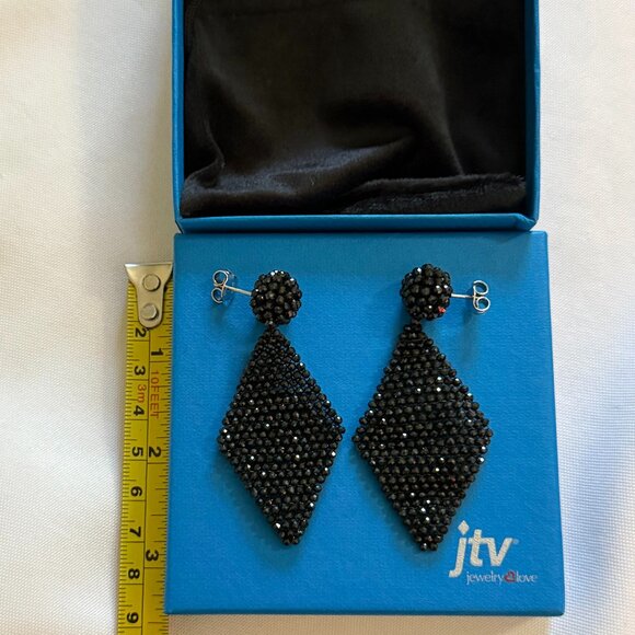 Black Spinel Rhodium Over Sterling Silver Earrings - Picture 2 of 4